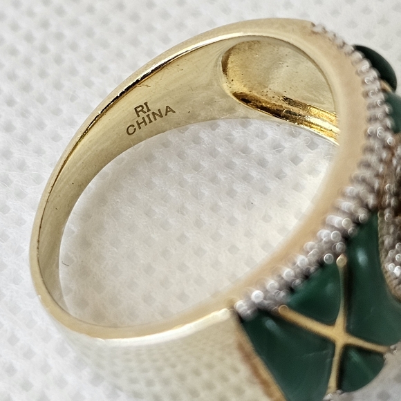 Vintage Genuine Malachite & Green Crome Diopsides. Vermeil Size 8 - Picture 6 of 7